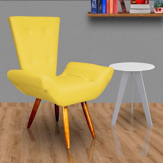 Imagem de Poltrona Cadeira Sofá Maisa Decorativa Consultório Quarto Sala Suede Amarelo - LM DECOR