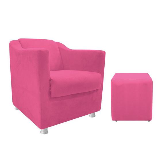 Imagem de Poltrona Cadeira Tila e Puff Sala Corano Pink