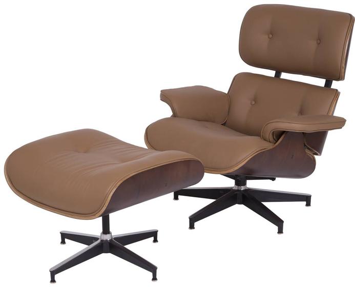 Imagem de Poltrona Charles Eames c/ Puff Couro Ecolog. Caramelo- 35837