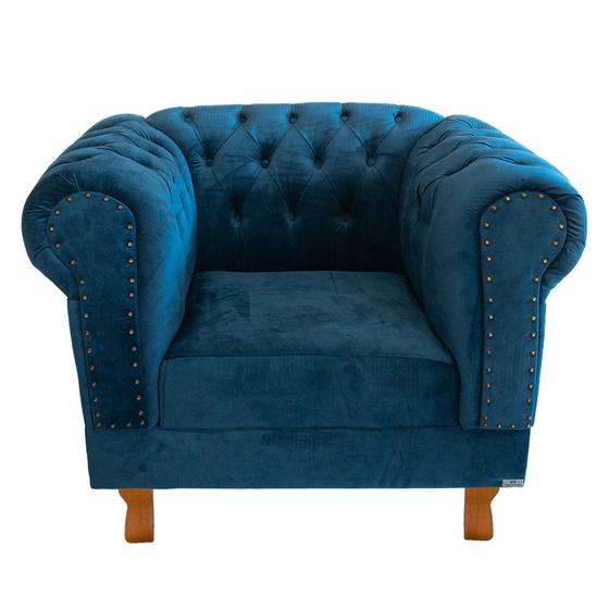 Imagem de Poltrona Chesterfield Duque Para Sala, Tv, Estar, Recepção - Suede Azul Marinho