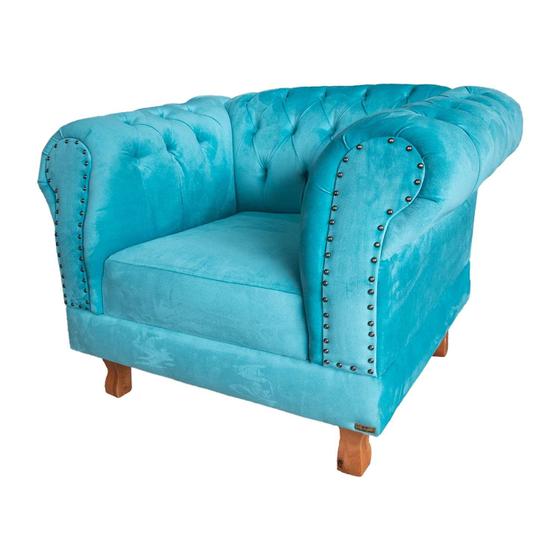 Imagem de Poltrona Chesterfield Duque Suede Azul Turquesa Para Sala, Tv, Estar, Recepção , decoração
