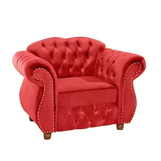 Imagem de Poltrona Chesterfield Merlo Suede Vermelho /  Decoracao , Sala estar, tv, recepção, barbearia