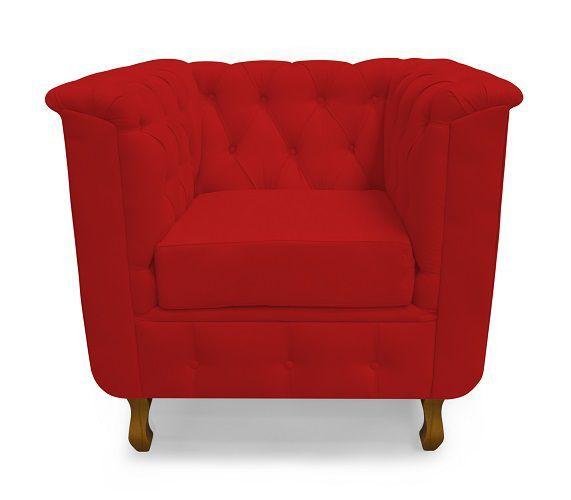 Imagem de Poltrona Chesterfield Retro Capitonê Suede Vermelho - Casa & Estofados