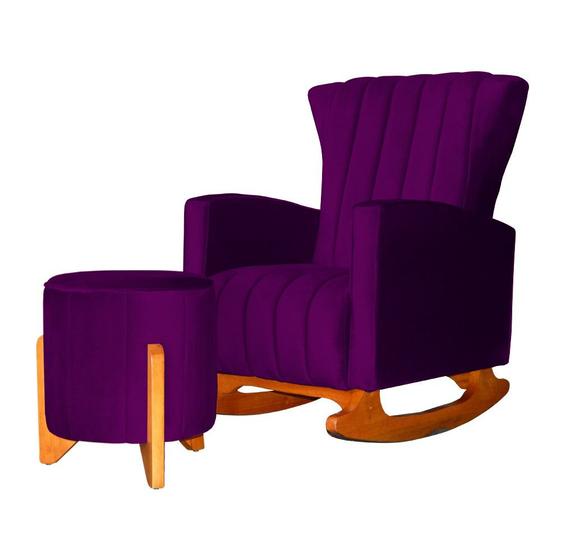 Imagem de Poltrona Com Balanço E Puff Melinda Veludo Roxo Ms Decor