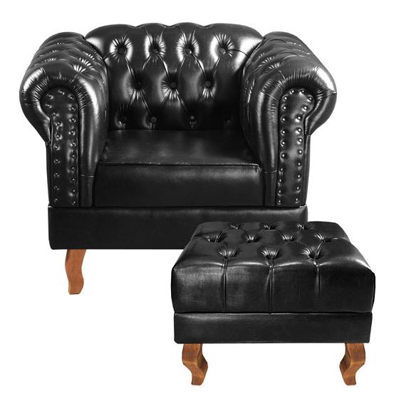 Imagem de Poltrona com Puff Decorativo Chesterfield Capitonê Dom Pedro