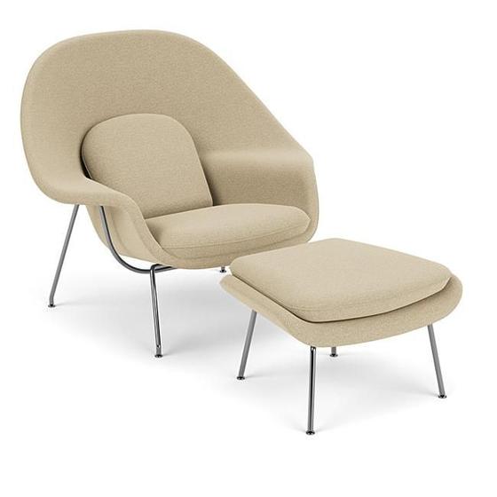 Imagem de Poltrona com Puff Womb Chair Base Inox Bouclê