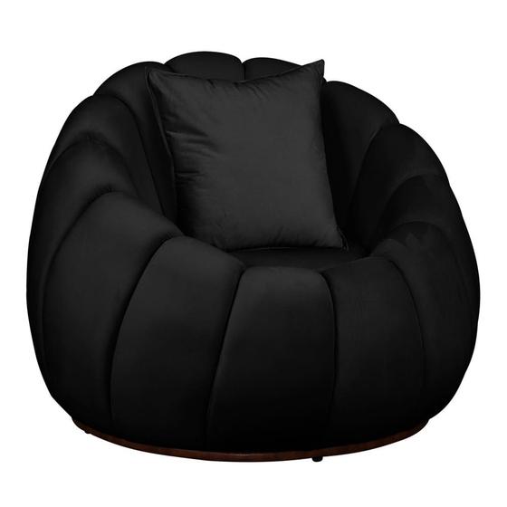 Imagem de Poltrona Concha com Almofada Base Fixa Veludo Preto - Belliv Decor