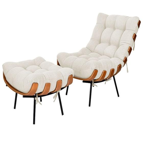 Imagem de Poltrona Costela com Puff cor Linho Bege com Base Fixa Preta - 58311