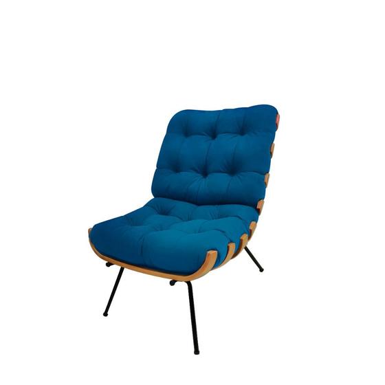 Imagem de Poltrona Costela Decorativa Luxo Suede Azul Royal