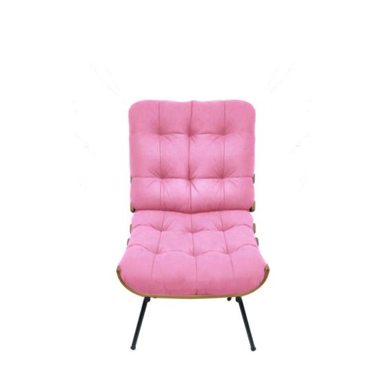 Imagem de Poltrona Costela Decorativa Sala De Estar Luxo Suede Rosa