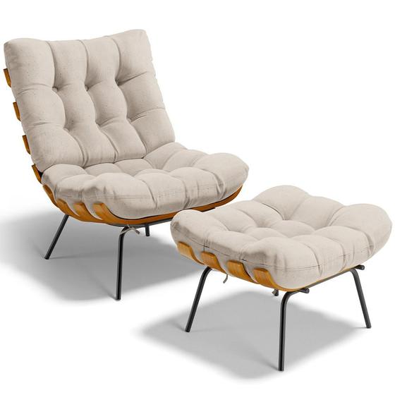 Imagem de Poltrona Costela L02 com Puff Sala de Estar Linho Cru  - Lyam Decor