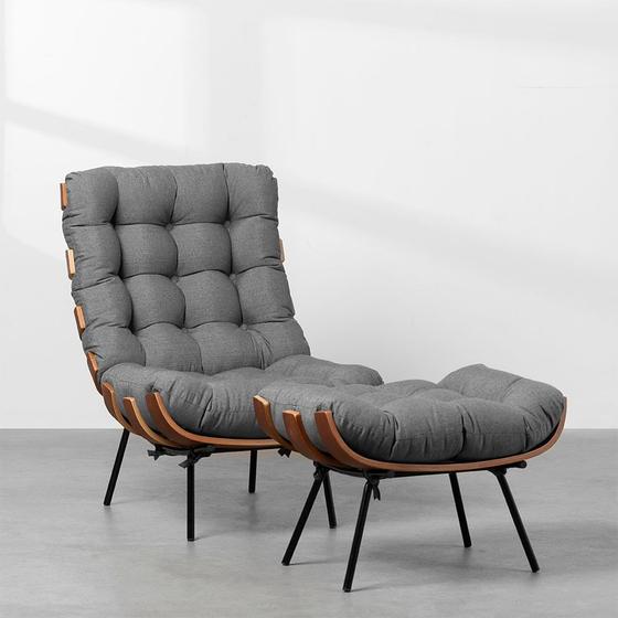 Imagem de Poltrona Costela Slim Alta com Puff - Trellis Grafite