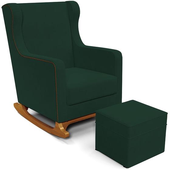 Imagem de Poltrona de Amamentação com Balanço e Puff Mavie L02 Suede Verde Musgo - Lyam Decor