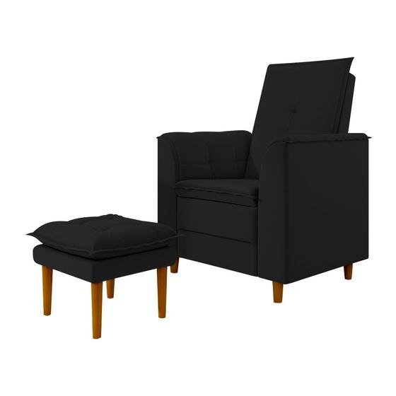 Imagem de Poltrona de Amamentação Quarto Infantil com Puff Kate Pés Palito Suede Preto - New Belle