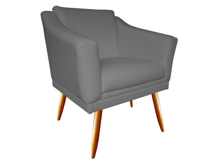 Imagem de Poltrona Decorativa Agatha Suede Cinza Pés Madeira Ms Decor