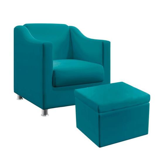 Imagem de Poltrona Decorativa Alya com Puff Quasar Sued Azul Turquesa Aradecor