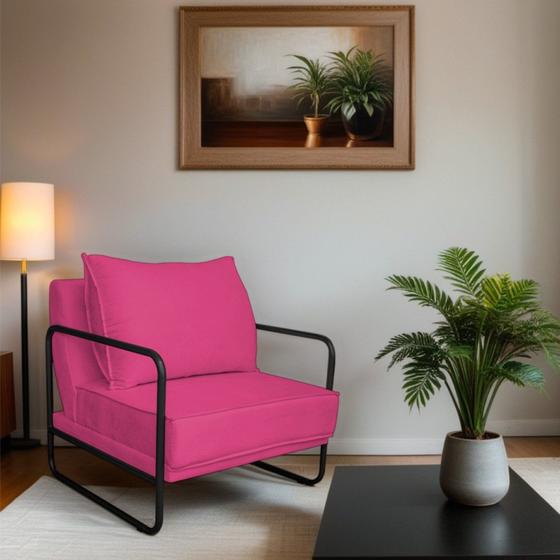 Imagem de Poltrona Decorativa Base de Ferro Suede Santiago Pink/Preto