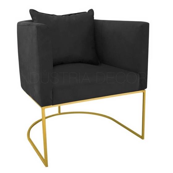 Imagem de Poltrona Decorativa Base De Metal Dourado Com Suede Preto