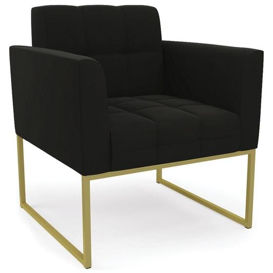 Imagem de Poltrona Decorativa Base Industrial Dourado Ana Suede Preto