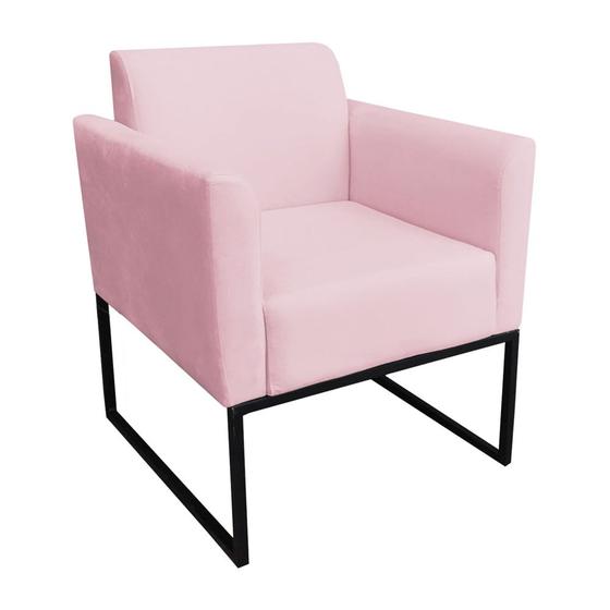 Imagem de Poltrona Decorativa Base Industrial Preto Maressa S19 Suede Rosa Bebê - Ibiza