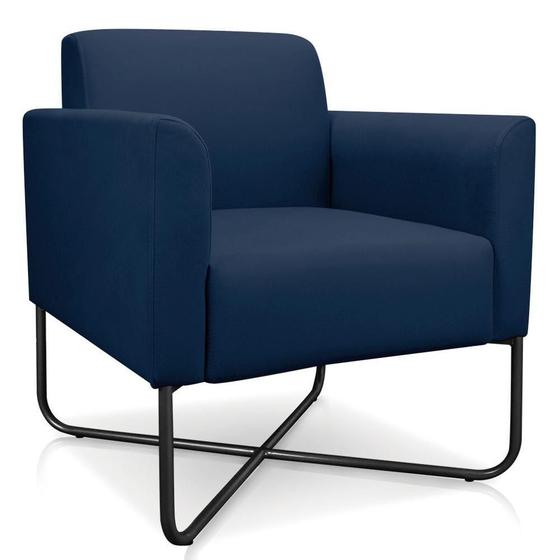 Imagem de Poltrona Decorativa Base Industrial X Preta Maressa S01 Suede Azul Marinho