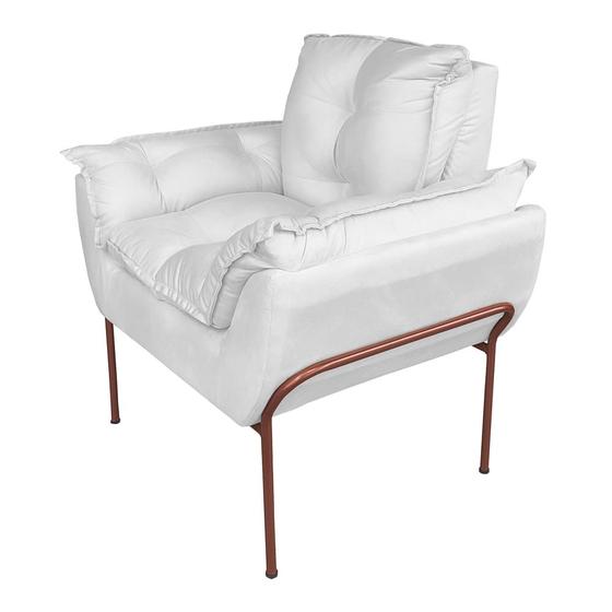 Imagem de Poltrona Decorativa Base Metálica Cobre Suede Branco - Belliv Decor