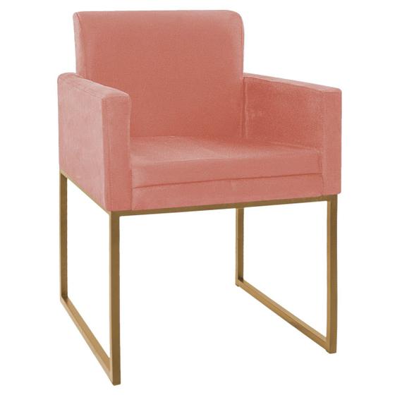 Imagem de Poltrona Decorativa Bellinha Base de Ferro Dourado Suede Coral - Doce Sonho Móveis