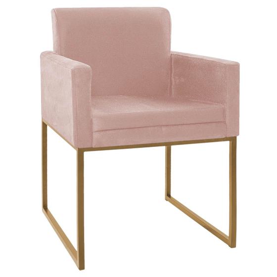 Imagem de Poltrona Decorativa Bellinha Base de Ferro Dourado Suede Rosê - Amarena Móveis