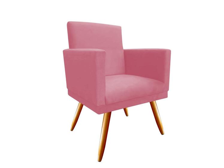 Imagem de Poltrona Decorativa Bia Suede Rosa Pés Madeira Mz Decor