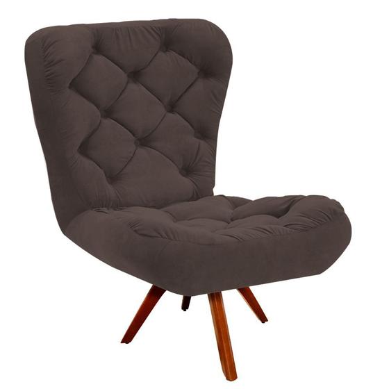 Imagem de Poltrona Decorativa Botonê Iris Suede Marrom com Base Giratória Madeira - D'Rossi