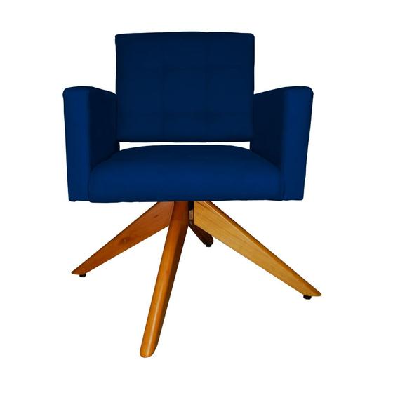 Imagem de Poltrona Decorativa Camila Pés Madeira Giratório Suede Azul Marinho - DS Estofados