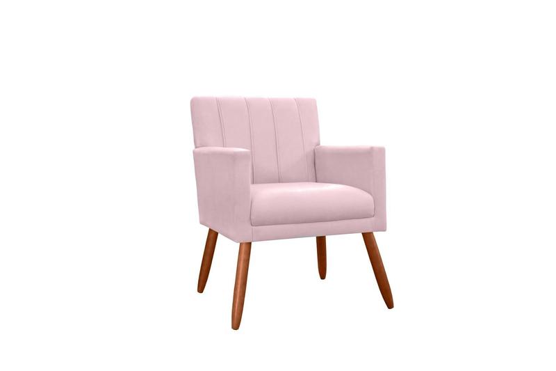 Imagem de Poltrona Decorativa Cecília Suede Rosa Bebê Pés Madeira Ms Decor