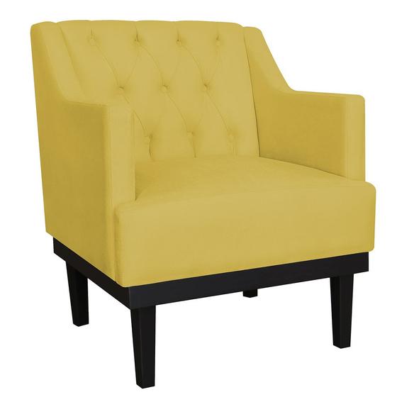 Imagem de Poltrona Decorativa Clássica Com Base Madeira Suede Amarelo - DS Estofados