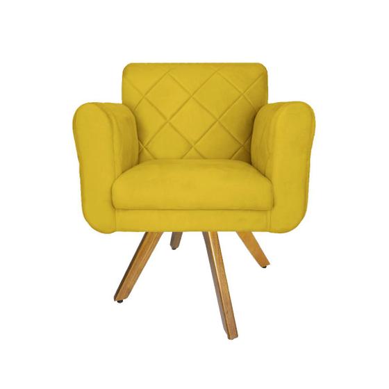 Imagem de Poltrona Decorativa Com Base Giratória De Madeira Recepção Isabella Corano Amarelo - LM DECOR