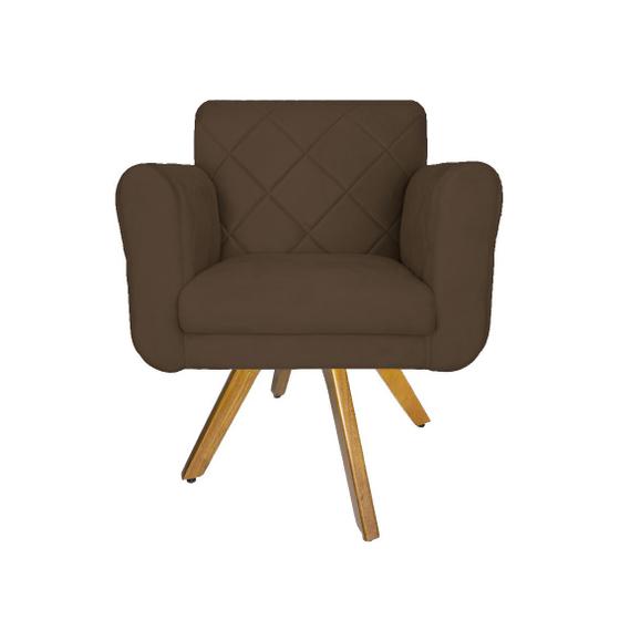 Imagem de Poltrona Decorativa Com Base Giratória De Madeira Recepção Isabella Suede Marrom - DL Decor