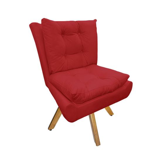 Imagem de Poltrona Decorativa Com Base Giratória de Madeira Sala Karen Suede Vermelho DL Decor