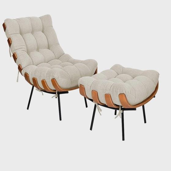 Poltrona Decorativa Costela Base Fixa Linho Bege - Straso Móveis Menor preço em Poltrona Decorativa Costela Base Fixa Linho Bege - Straso Móveis