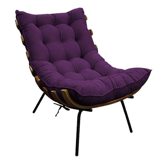 Imagem de Poltrona Decorativa Costela Base Fixa Suede Roxo - Amarena Móveis