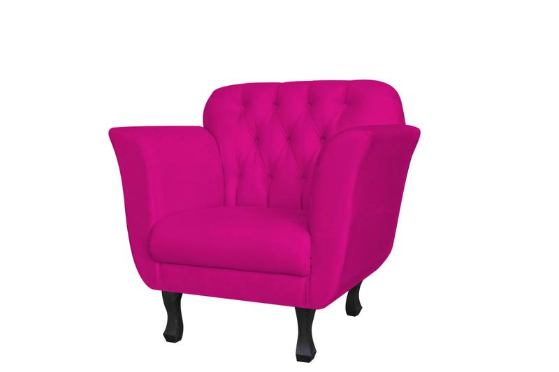 Imagem de Poltrona Decorativa Dália Couro Rosa Pink Pés Madeira Mz Decor