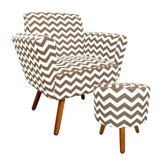 Poltrona Decorativa Dora com Puff Estampado Zig Zag Bege D81 Pés Palito - D'Rossi Menor preço em Poltrona Decorativa Dora com Puff Estampado Zig Zag Bege D81 Pés Palito - D'Rossi