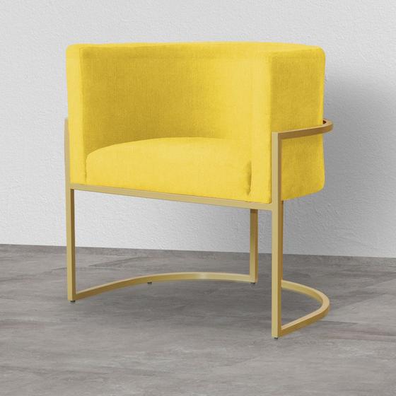 Imagem de Poltrona Decorativa Estofada Base de Ferro Sala Luana Suede Amarelo  - DL DECOR