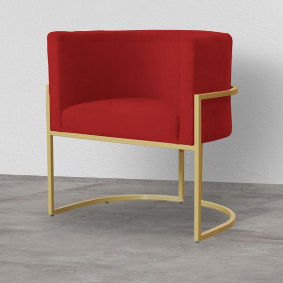 Imagem de Poltrona Decorativa Estofada Base de Ferro Sala Luana Suede Vermelho - DL DECOR