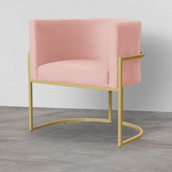 Imagem de Poltrona Decorativa Estofada Base de Ferro Sala Luana Veludo Rosa Nude - LM DECOR