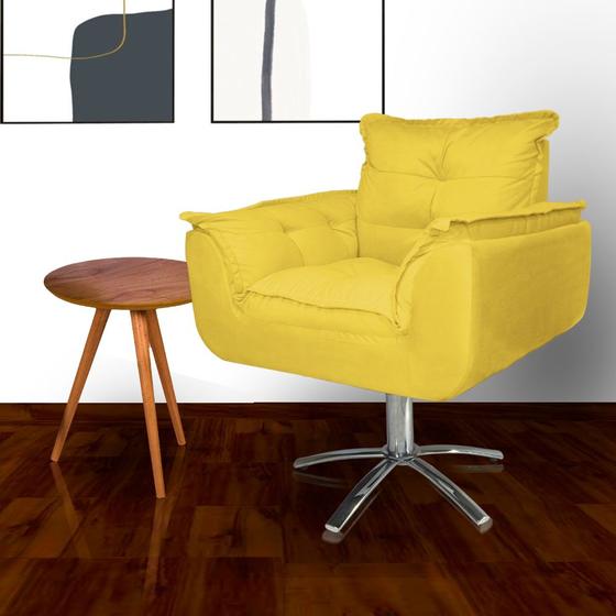 Imagem de Poltrona Decorativa Estofada Base Giratória de Metal Opala Suede Amarelo - LM DECOR