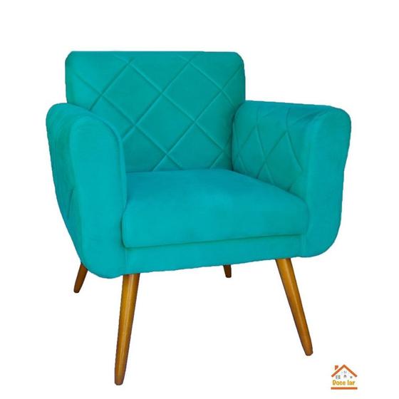 Imagem de Poltrona Decorativa Estofada Para Hall de Entrada Isabella Suede Azul Turquesa - DL DECOR