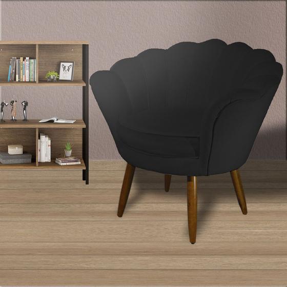 Imagem de Poltrona Decorativa Estofada Para Quarto Closet Pétala Suede Preto - DL DECOR