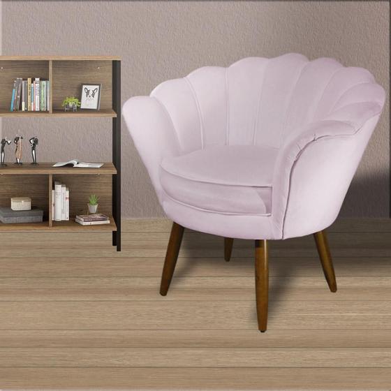 Imagem de Poltrona Decorativa Estofada Para Sala de Estar Pétala Suede Rosa Bebe - LM DECOR