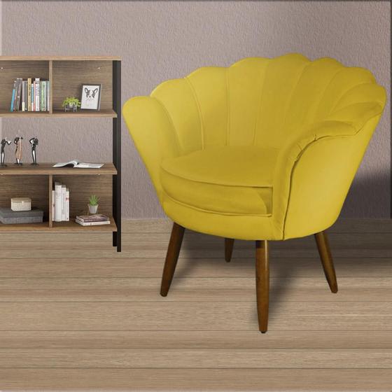 Imagem de Poltrona Decorativa Estofada Para Salão de Beleza Pétala Suede Amarelo - LM DECOR