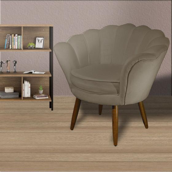 Imagem de Poltrona Decorativa Estofada Para Salão de Beleza Pétala Suede Cappuccino - LM DECOR