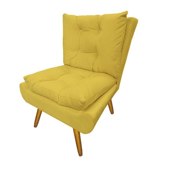 Imagem de Poltrona Decorativa Estofada Pés Palito Sala de Espera Karen Corano Amarelo - DL Decor